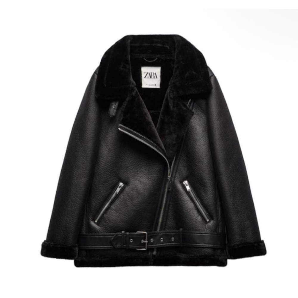 Zara VIRAL Black FAUX Leather Jacket XL